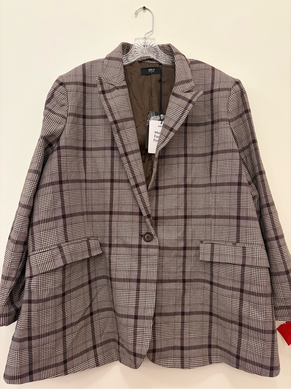 Able Elma Structured Blazer Brown White Plaid Plus Size 2X Oversized NWT - Picture 3 of 10